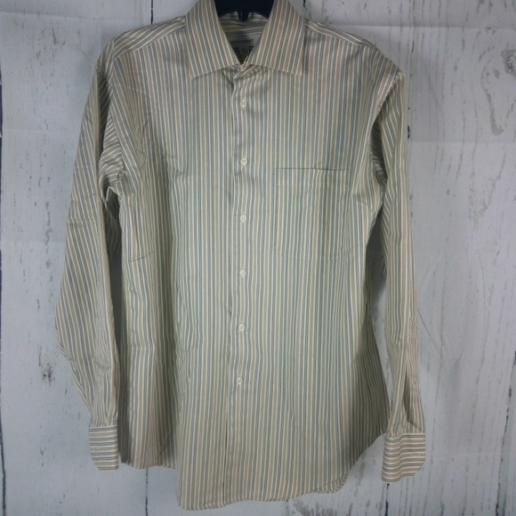 Pronto Uomo Beige Striped Long Sleeve Shirt M - Picture 1 of 6